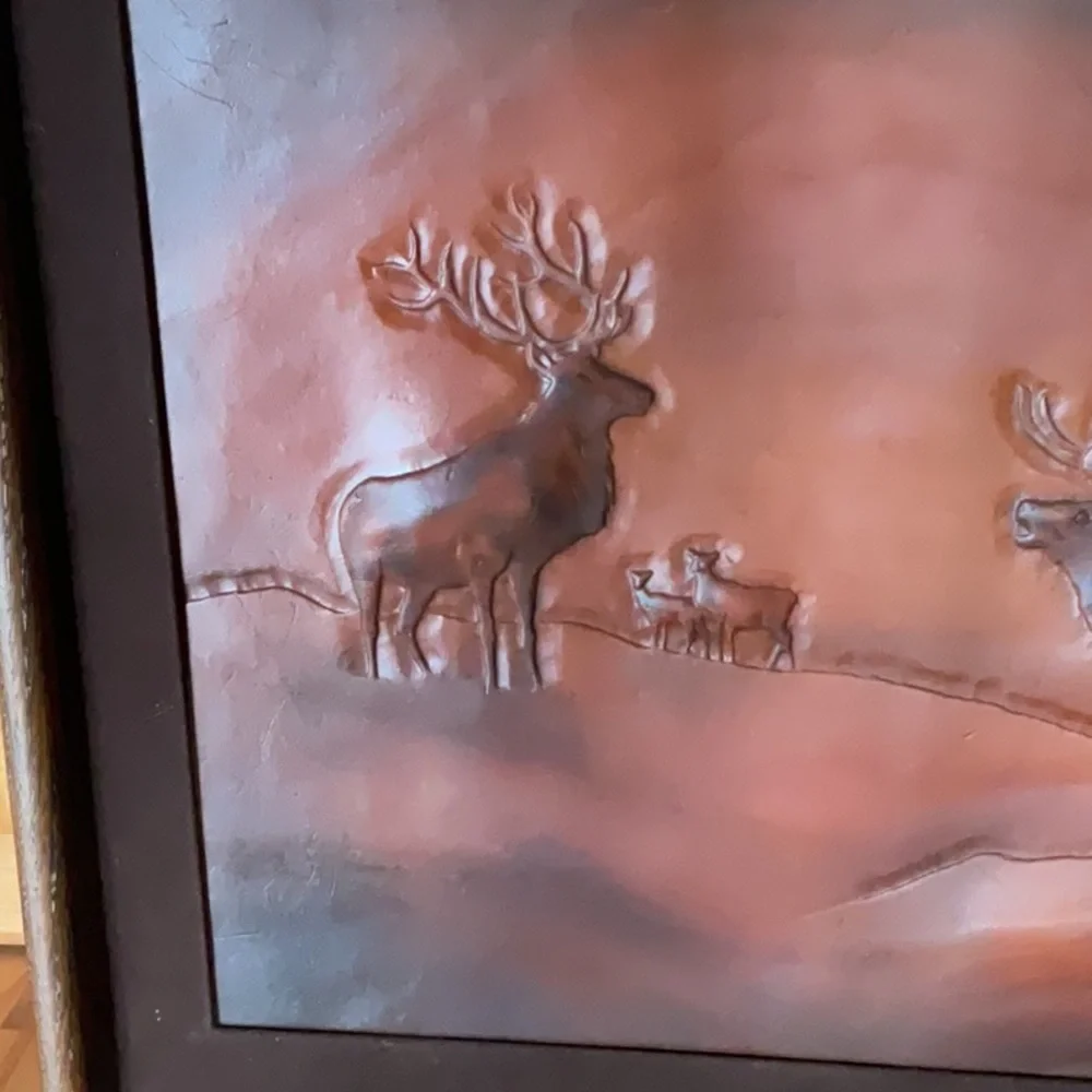 70’s Leather Tooled wall clock Bo-BEK, depicts a scene Elk Bucks 70’s Deer Elk